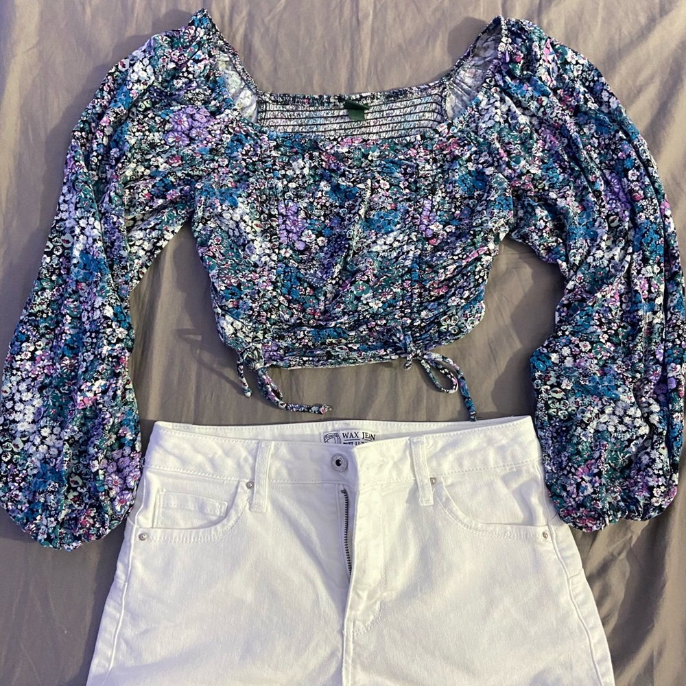 Floral Blue and Purple Women's Top